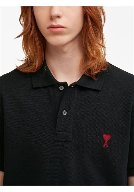 Black logo-embroidered polo shirt - AMI PARIS unisex AMI PARIS | BFUPL001760001